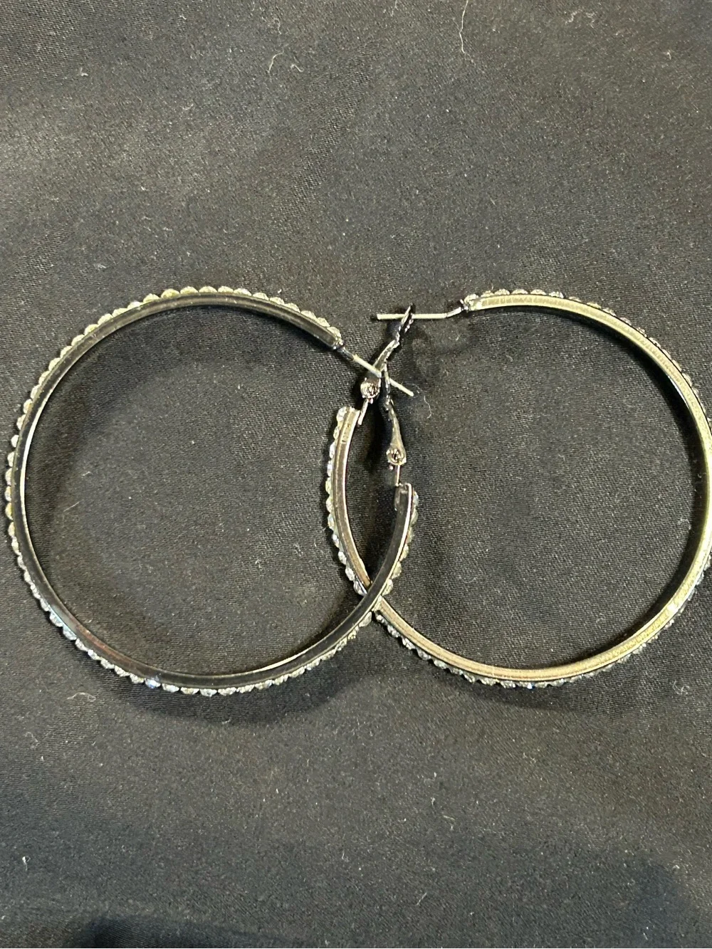 Crystal-Accented Silver Hoop Earrings - Clear Stone Sparkle